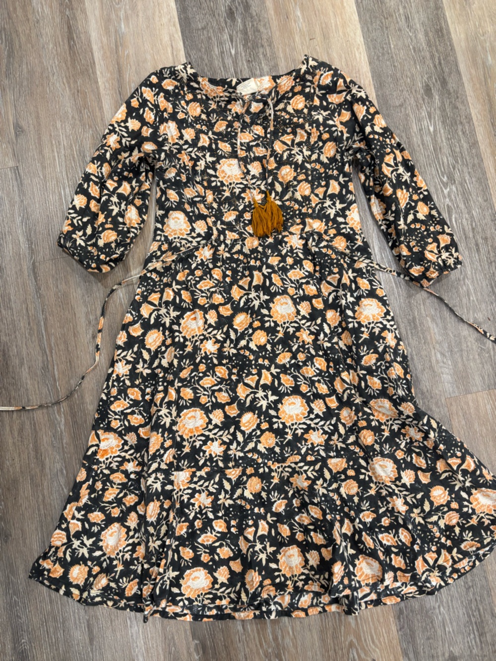 Mata Traders Black Dress with Orange and Cream Floral Print